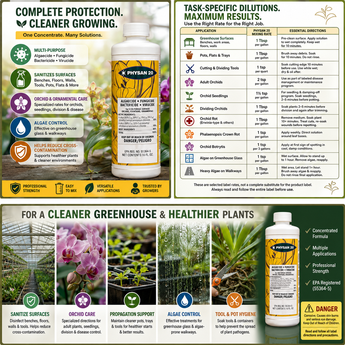 Physan 20 Orchid & Ornament Disinfectant Fungicide Sanitizer Deodorizer Algaecide Virucide  - 1 Pint