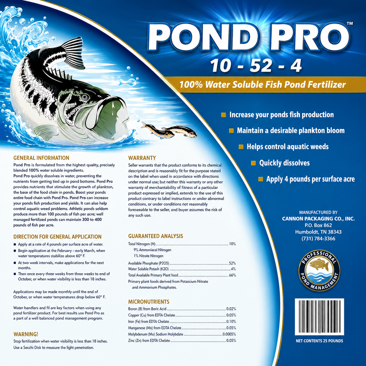 Pond Pro 10-52-4 Water Soluble Fish Pond Fertilizer - 25 Lbs.