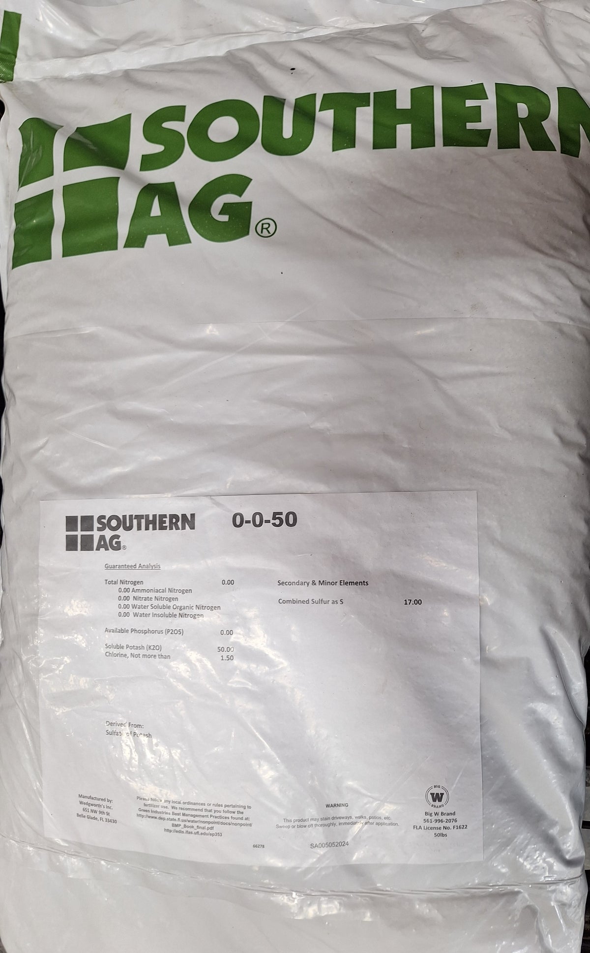 Sulfate of Potash 0-0-50 Water Soluble Fertilizer - 50 Lbs.